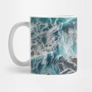 Rough sea waves white and sandy shore of the beach Mug